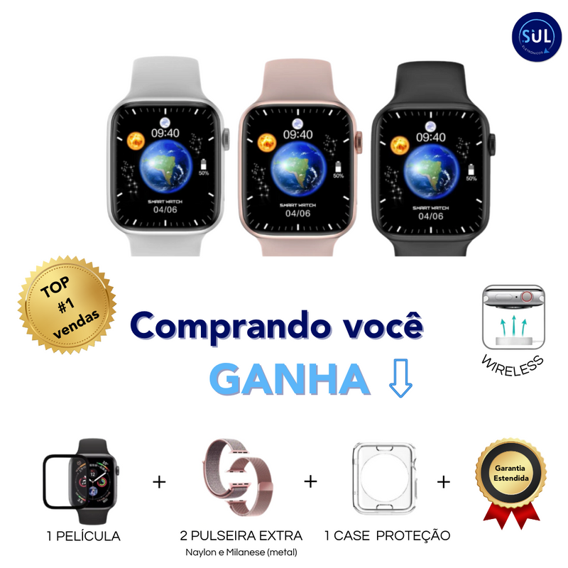 Relógio Smartwatch W29 Pro Série 9 Película Case 2 Pulseiras